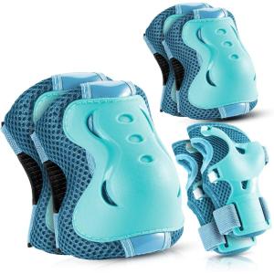 image:imageBOSONER Knee Pads for Kids RollerSkating Adjustable Protective Gear Set Knee Elbow Pads Wrist Guards for Bike Cycling Skateboarding Scooter Gifts 38915 Years Boys GirlsBlue