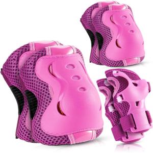 image:imageBOSONER Knee Pads for Kids RollerSkating Adjustable Protective Gear Set Knee Elbow Pads Wrist Guards for Bike Cycling Skateboarding Scooter Gifts 38915 Years Boys GirlsPink